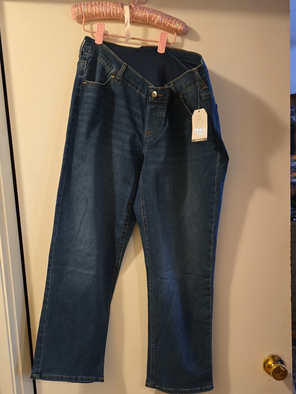Time and Tru Women's Straight Leg Maternity Jeans in Dark Blue Wash